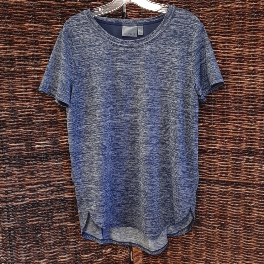 Athleta Utopia Tee Shirt XXS s/347876 Workout Yoga Mesh Side Split Heather Blue